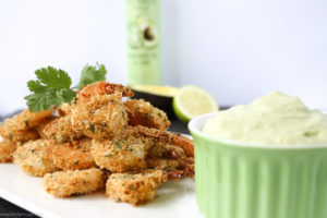 Crispy prawns with avocado lime aioli