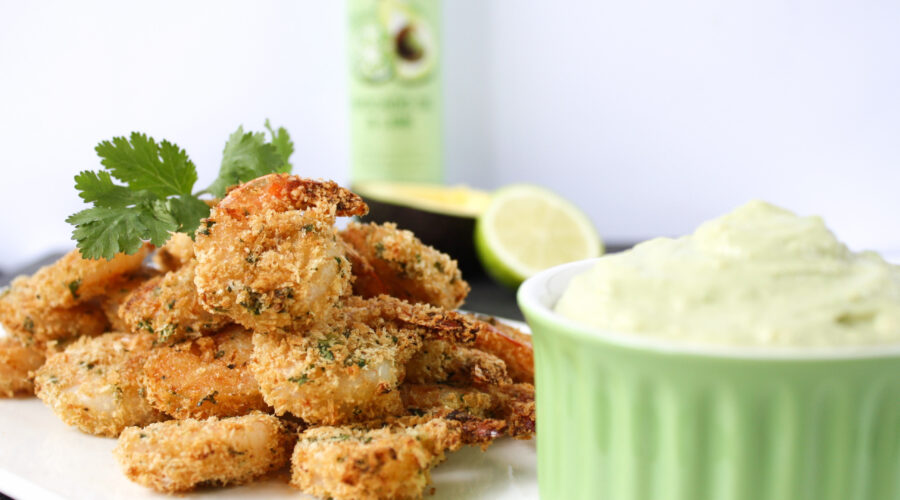 Crispy prawns with avocado lime aioli