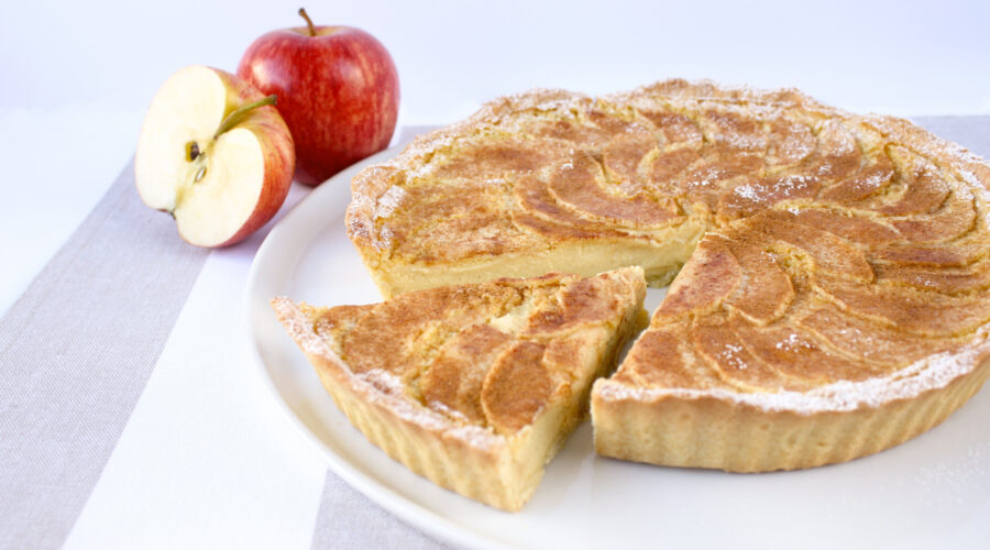 Baked custard tart with spiced apple