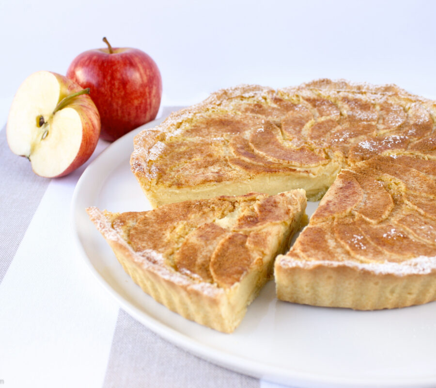 Baked custard tart with spiced apple